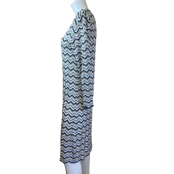 French Rags Blue White & Grey Chevron Design Knit Long Cardigan Duster sz 2=M - Picture 4 of 10